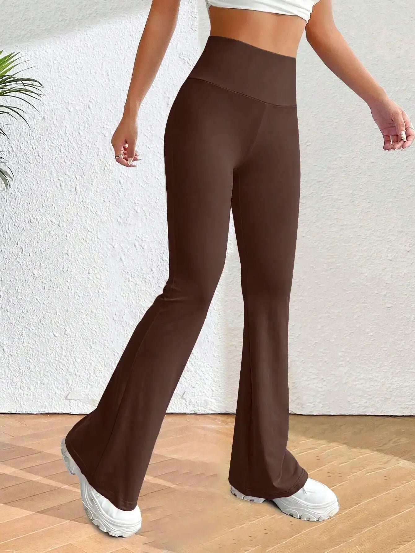 Solva Solid Flare Leg Pants Fall Cloth For Women  Women's High-Waisted Flared Pants, Elastic Waist, Cinching Hip-Lifting, Casual Yoga Pan for All-Season Exercise and Outdoor Wear