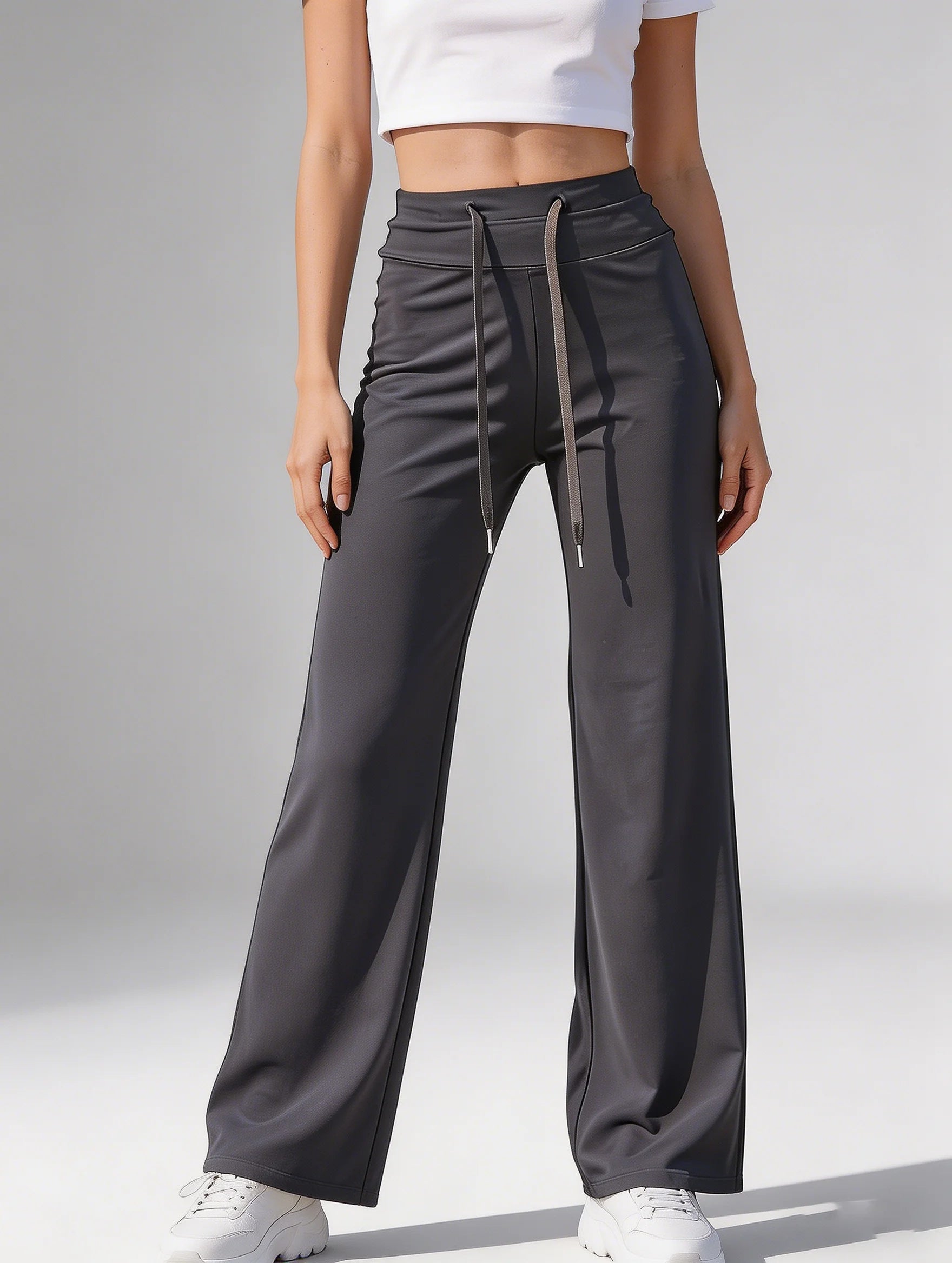 Women's high waist soft elastic drawstring wide-leg pants high elastic breathable comfortable fashion street casual pants.