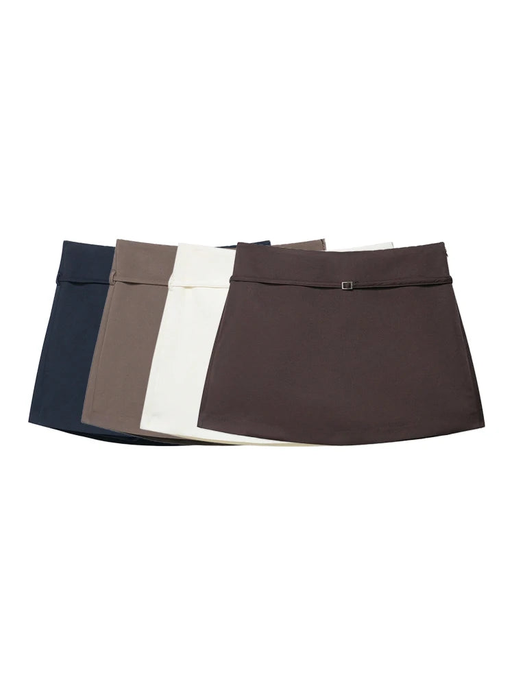 Women's Solid Color Skort with Belt Side Zipper Casual Shorts S...