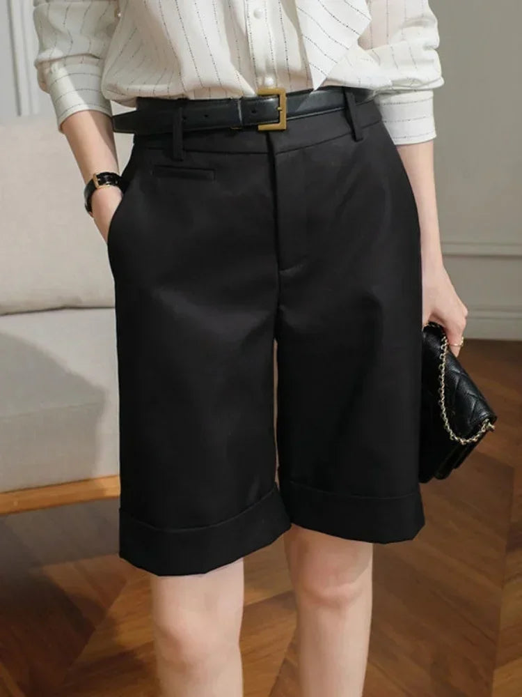 Women's High Waist Knee Length Straight Pants Korean Summer Shorts for Women Fashion White Office Shorts for Women